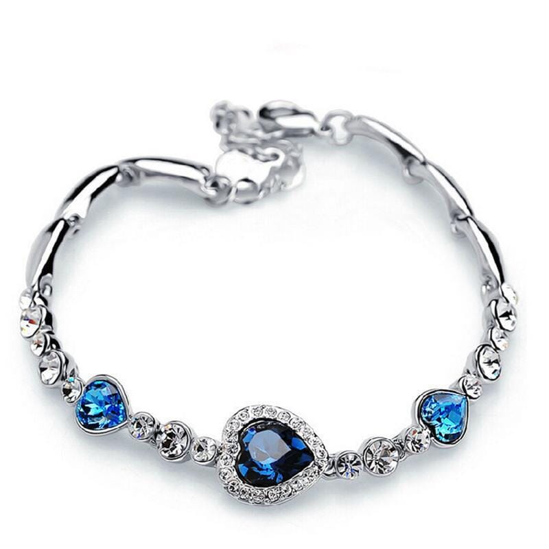 Sapphire Crystal Heart Charm Bracelet