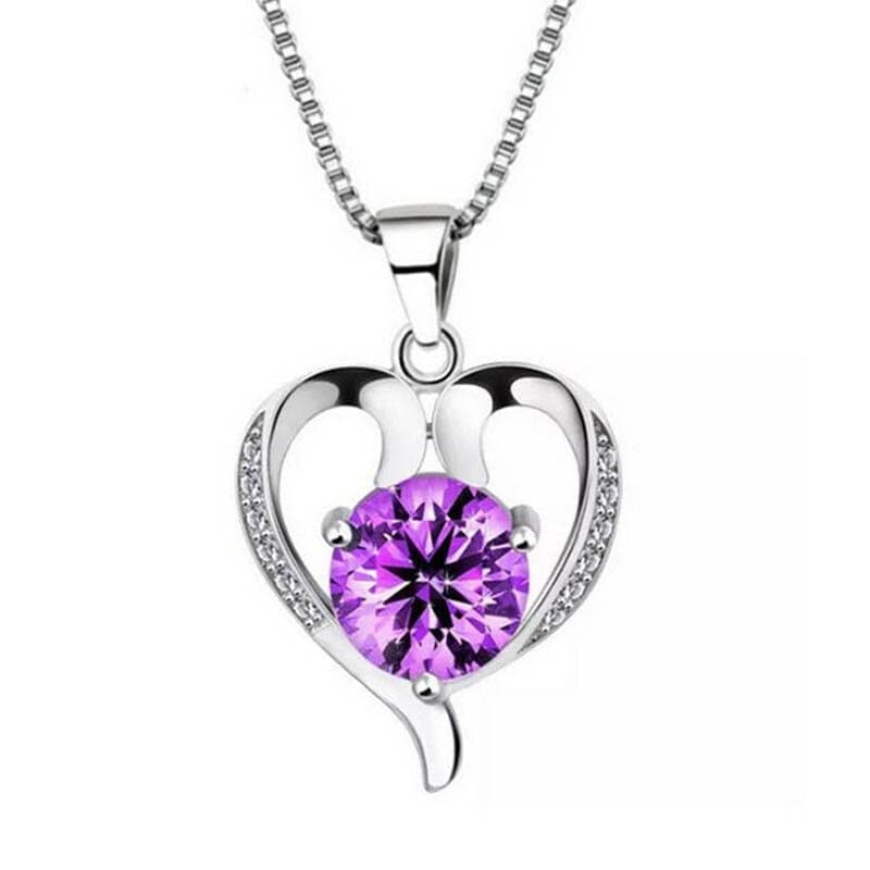 Heart Shaped Amethyst Pendant Necklace - 925 Sterling Silver