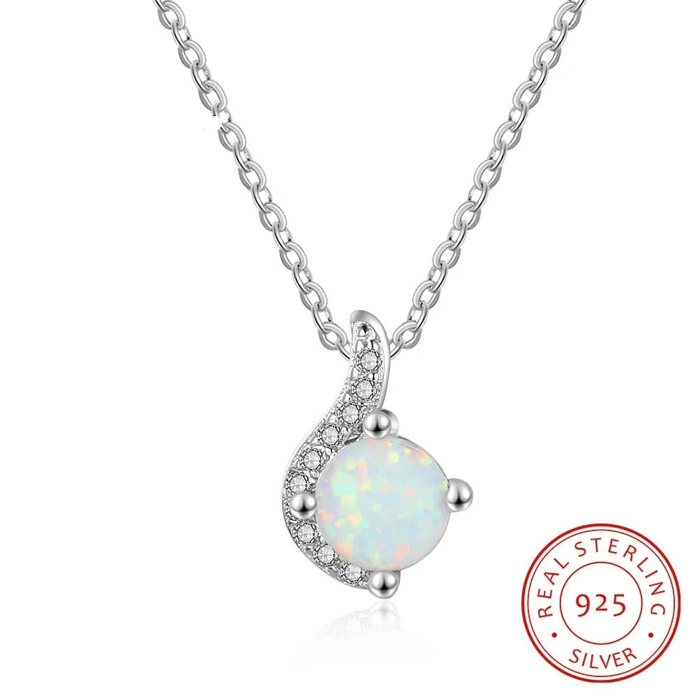 Simple Unique Lovely White Fire Opal Necklace - 925 Sterling Silver