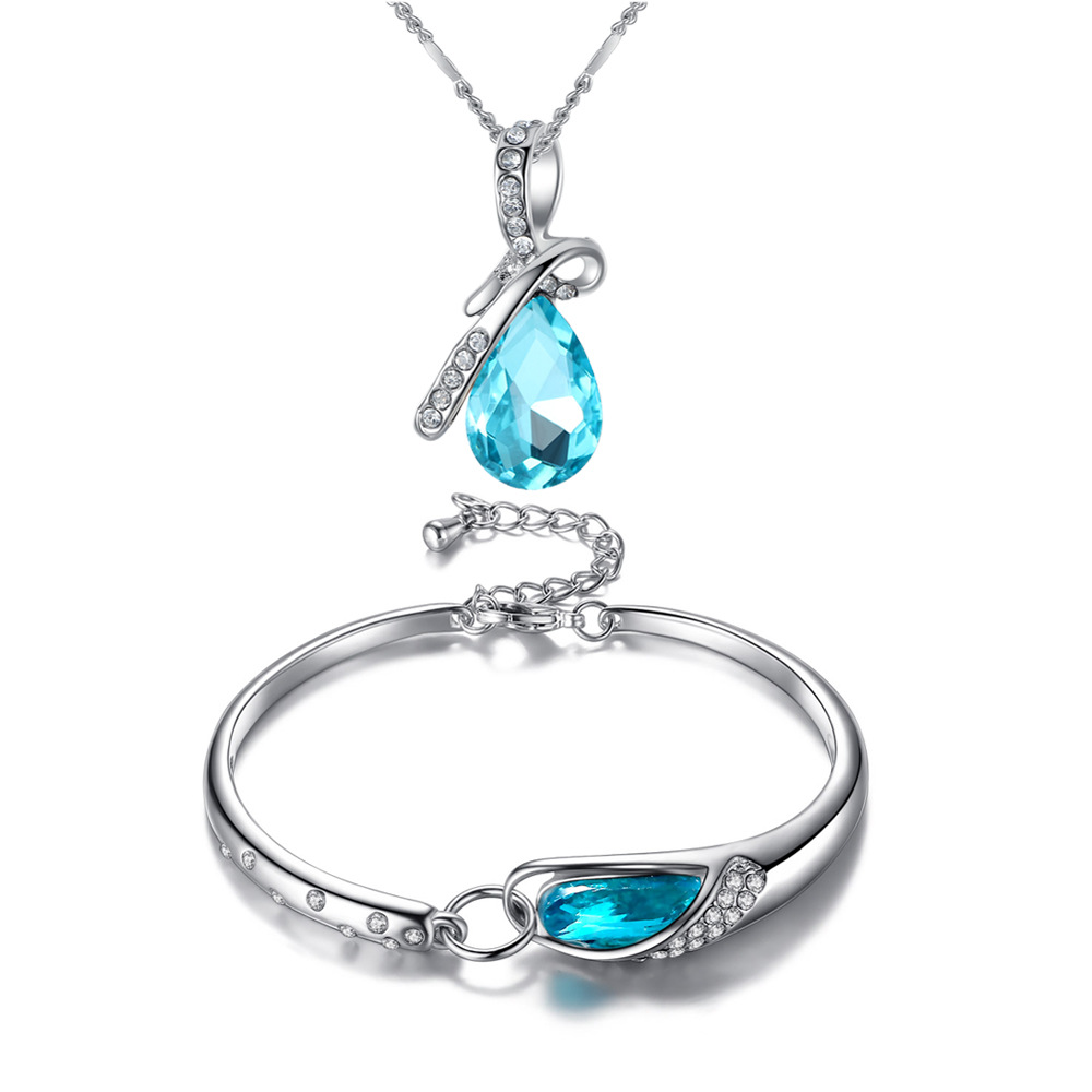 Blue Crystal Zircon Bracelet and Necklace