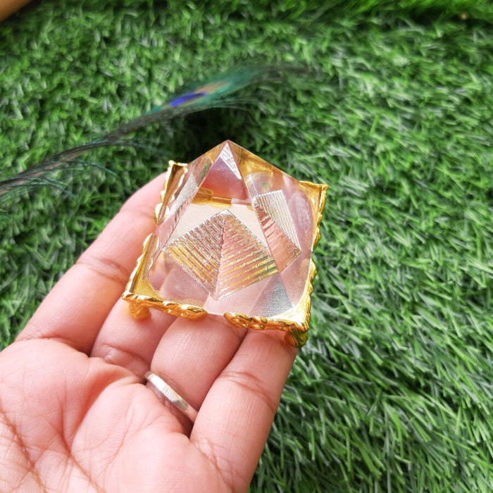 Gold Crystal Pyramid For Positive Energy and Vastu Correction