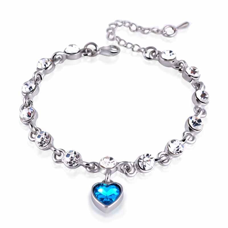 Sparkling Charm Sapphire Heart Chain Bracelet