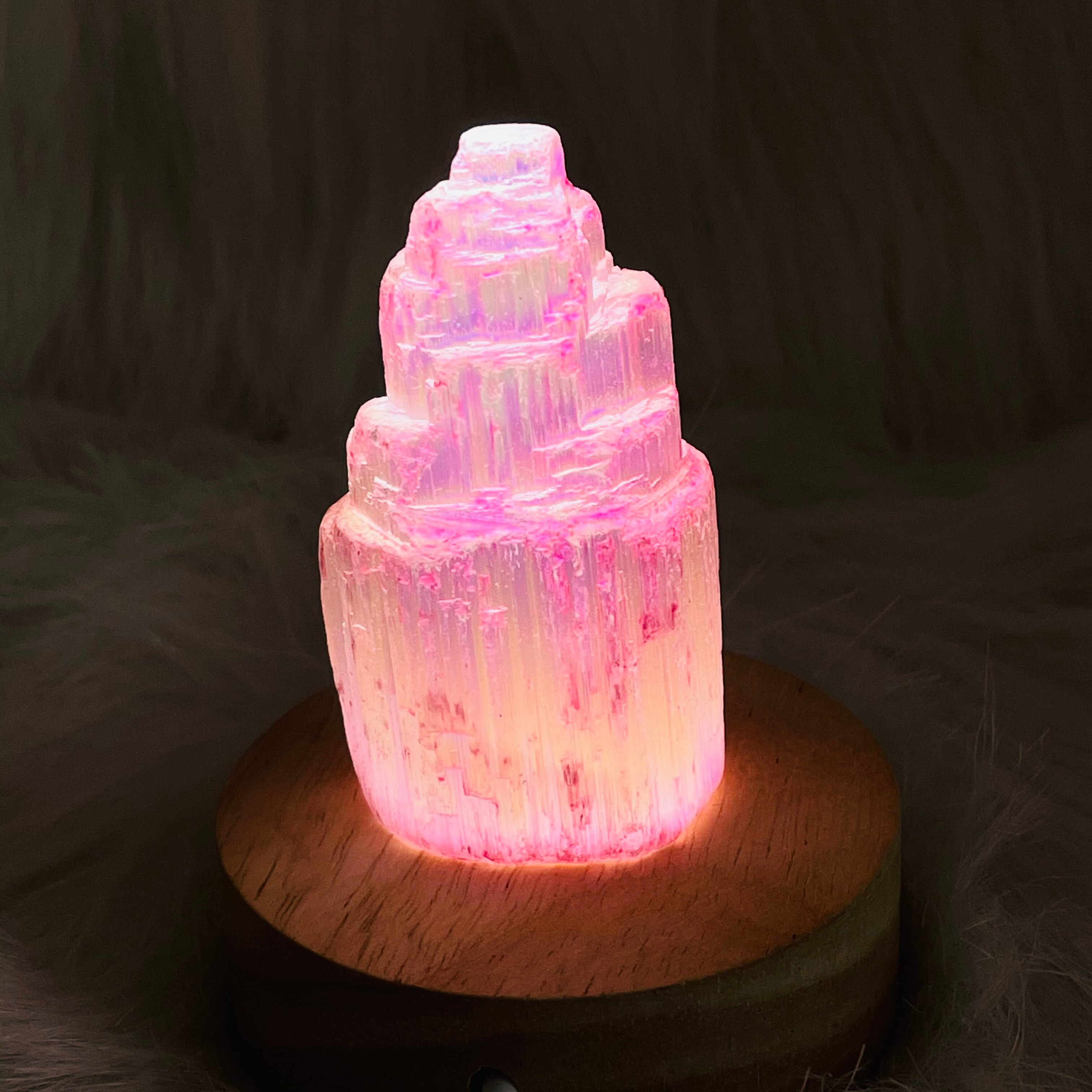 Crystal Point Pink Selenite Gypsum Lamp Castle Towers for Home Decor