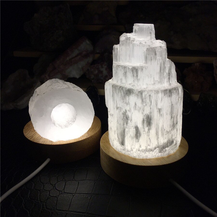 Rough Crystals Selenite Crystal Tower Lamp for Spiritual Healing