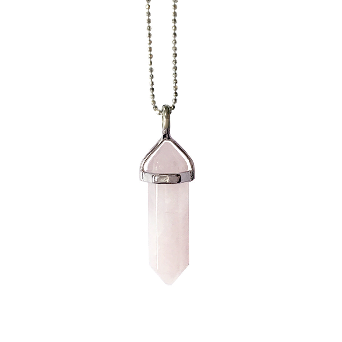 Rose Quartz Crystal Love Pendant Silver Necklace