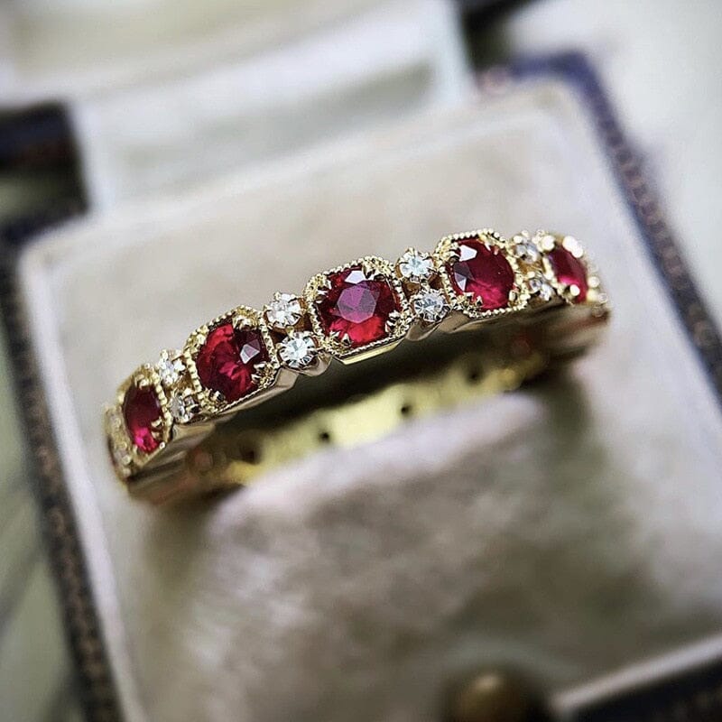Square Cut Ruby Vintage Gold Ring
