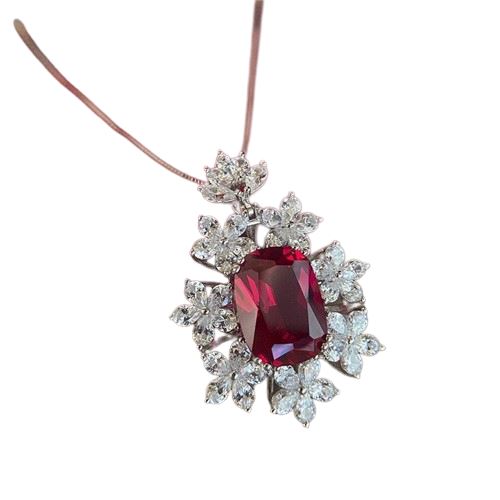 Flower Shape Square Cut Ruby Pendant Necklace