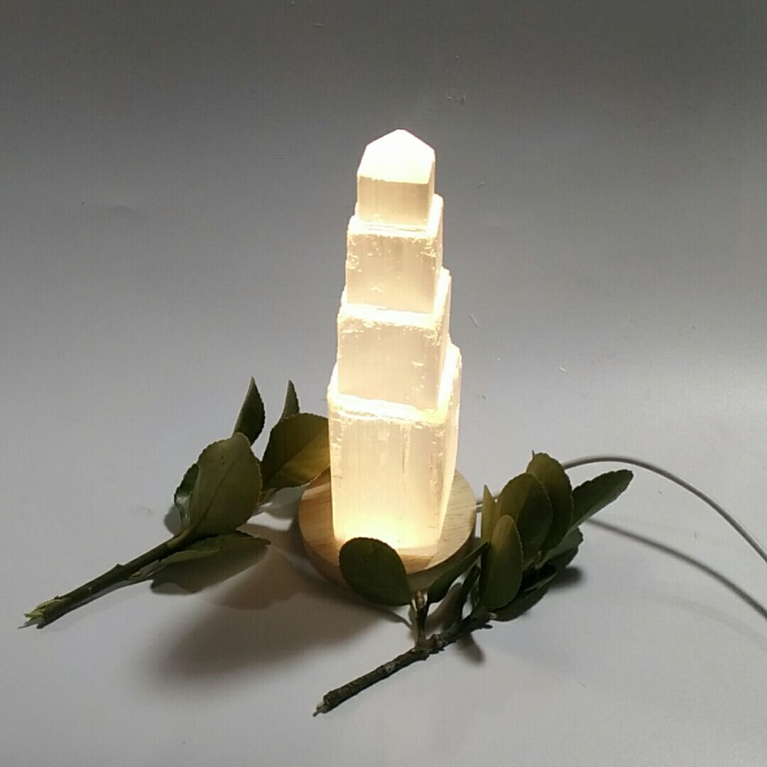 Reiki Crystal Tower Selenite Gypsum Lamp for Home Decor and Mineral Gift