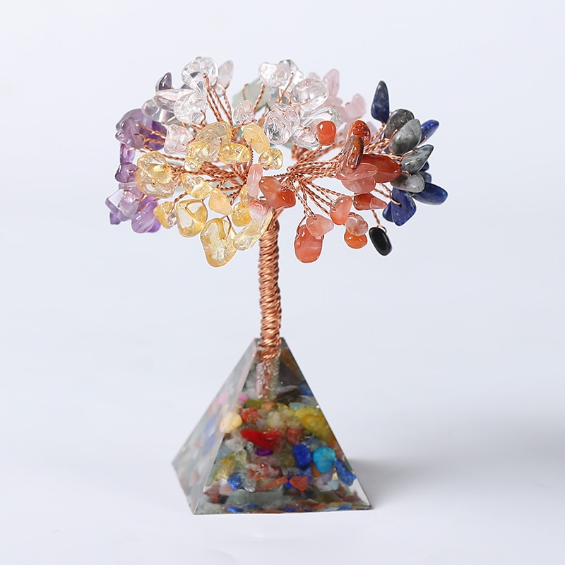 Natural Crystal Rubble Resin Pyramid Tree for DIY Crafts