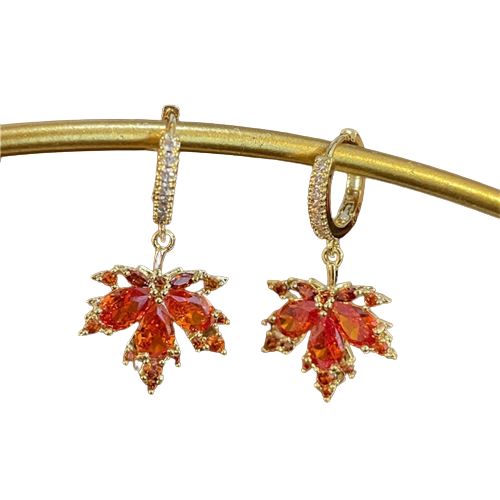 Vintage Crystal Red Maple Leaf Earrings