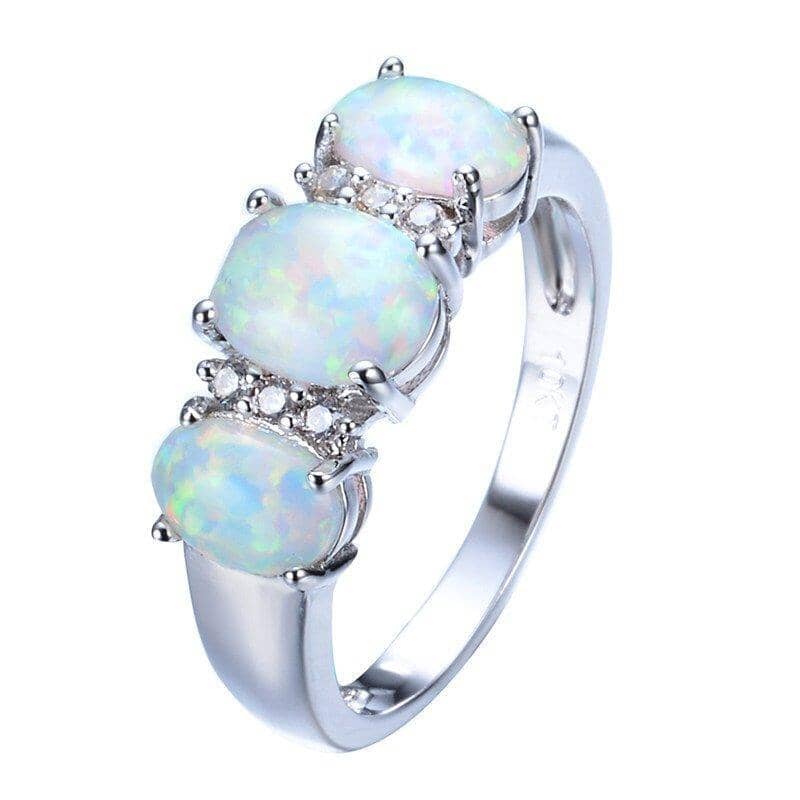 Fire Opal Ring White Gold Filled Crystal Ring