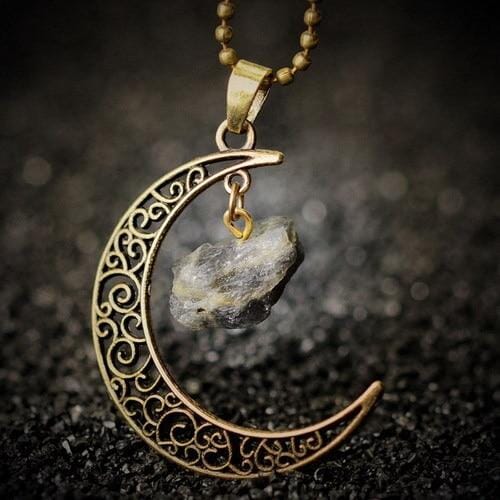Natural Healing Crystal Moon Pendant Necklace