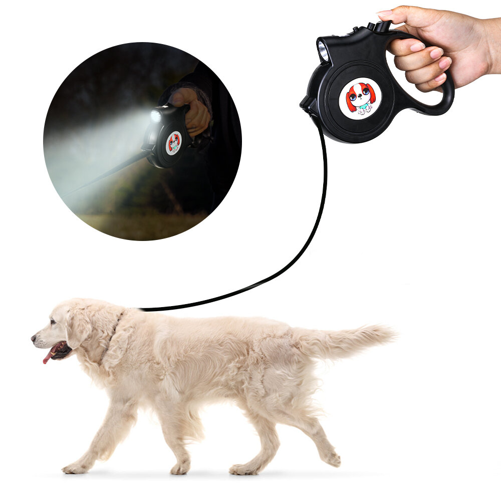 5M Retractable Pet Traction Leash Waterproof Automatic Flexible Dog Leash 360 Self-Locking Hook With LED Flashlight-heyidear
