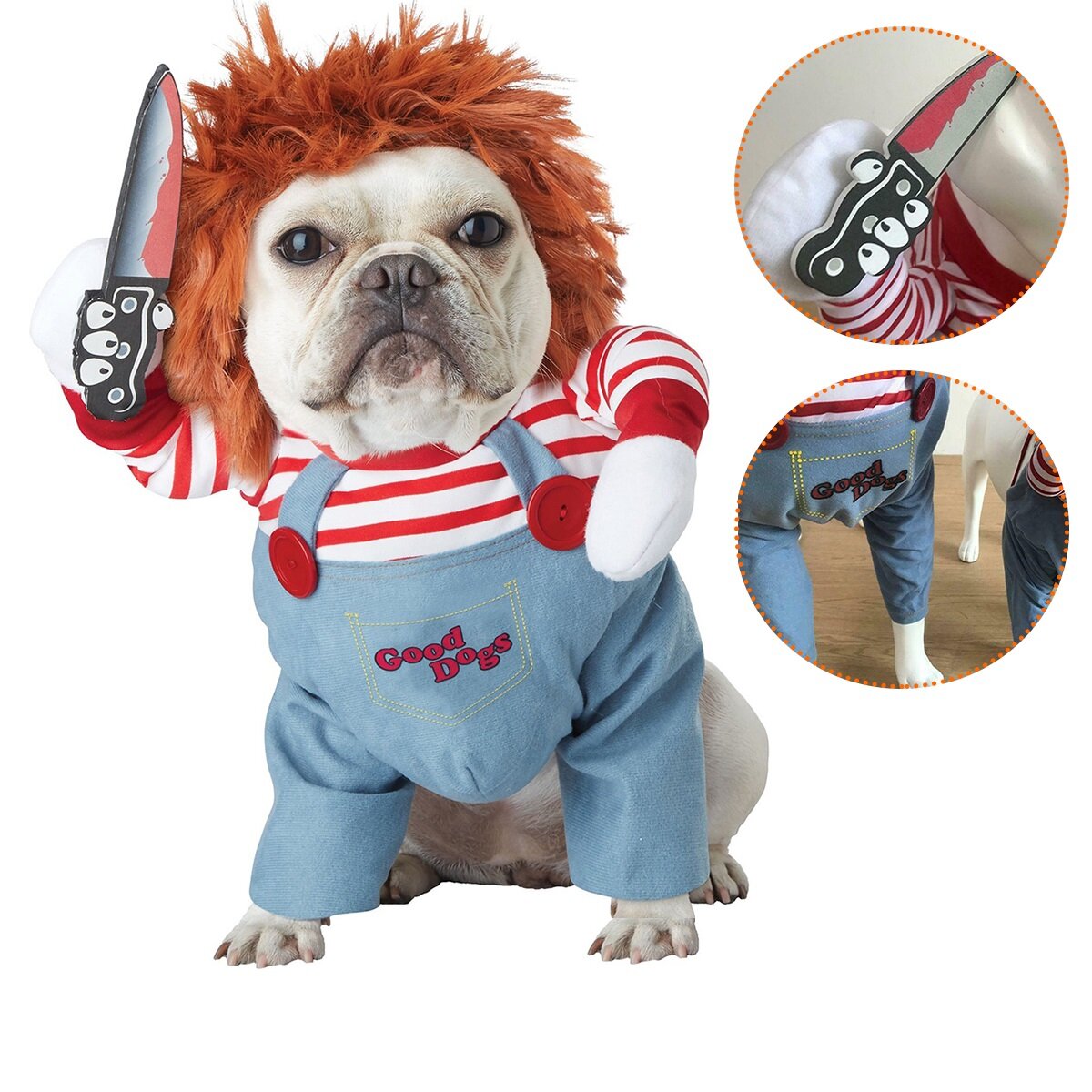Deadly Doll Halloween Scary Dog Costumes Funny Pet Clothes Cosplay Clothing Set for Dog Cat Pet Clothes-heyidear