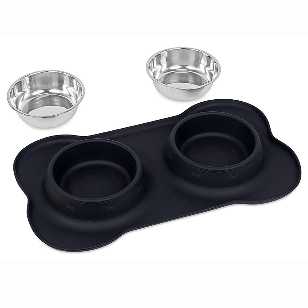 Dog Pet Bowl Stainless Steel No Spill Silicone Mat Pet Water Food Dish-heyidear