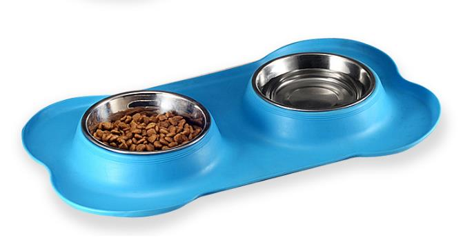Stainless Steel Pet Bowl with Non-Skid Silicone Mat Feeder Double Bowls Set for Dogs Cats and Pets-heyidear