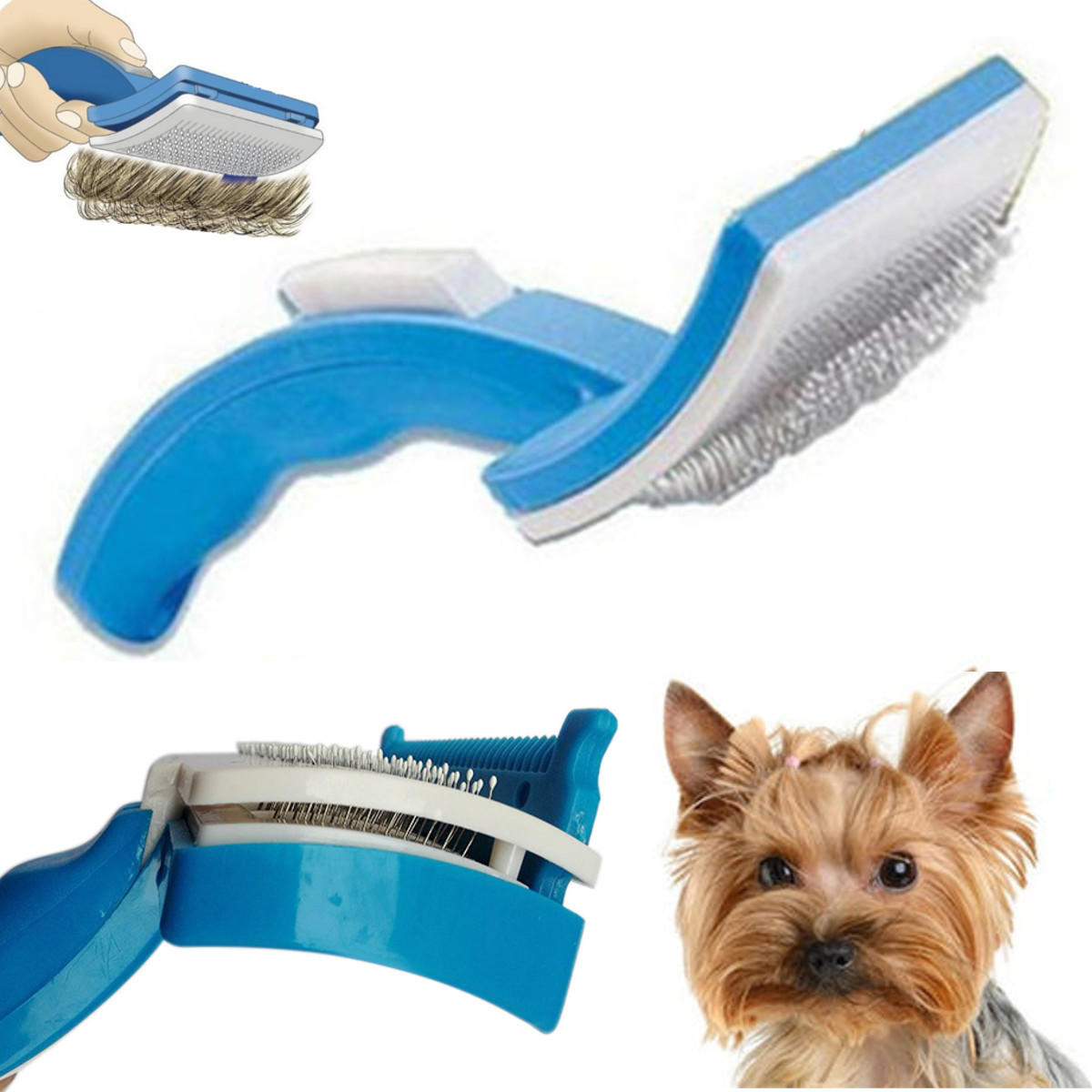 Pet Dog Cat Grooming Self Cleaning  Pet Brush + Comb Hair Fur Trimmer Shedding Tool-heyidear