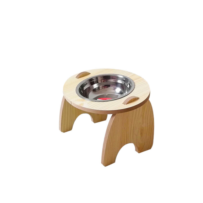 Stainless Steel Pet Bowl with High Quality Wood Mat Feeder Single/Double Bowls Set for Dogs Cats and Pets-heyidear