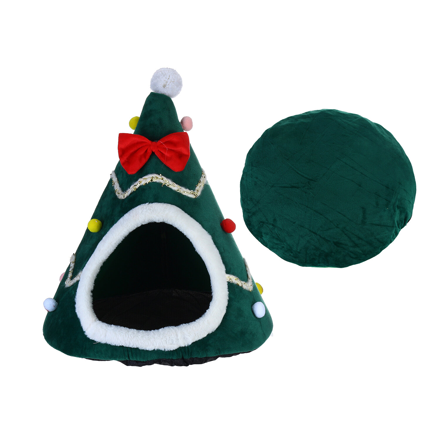 Cat Pet Dog Christmas Tree Shape Velvet Warm House Cave Beds Indoor Cats Cozy Wool Igloo Pet House-heyidear