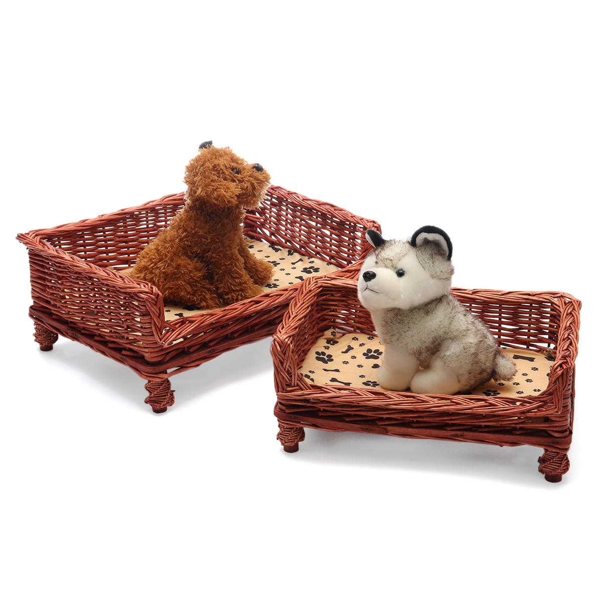 HAND WOVEN Wicker Pet Bed Dog Cat Basket Shabby Chic Sleeping Durable Washable-heyidear