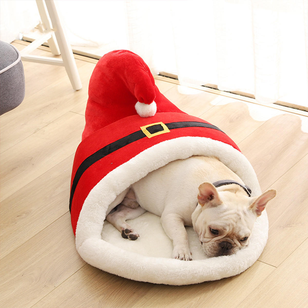 60x43x35cm Christmas Cartoon Pet Bed Red Slipper Type Thick Winter Warm Bed for Cats Dog Pet-heyidear