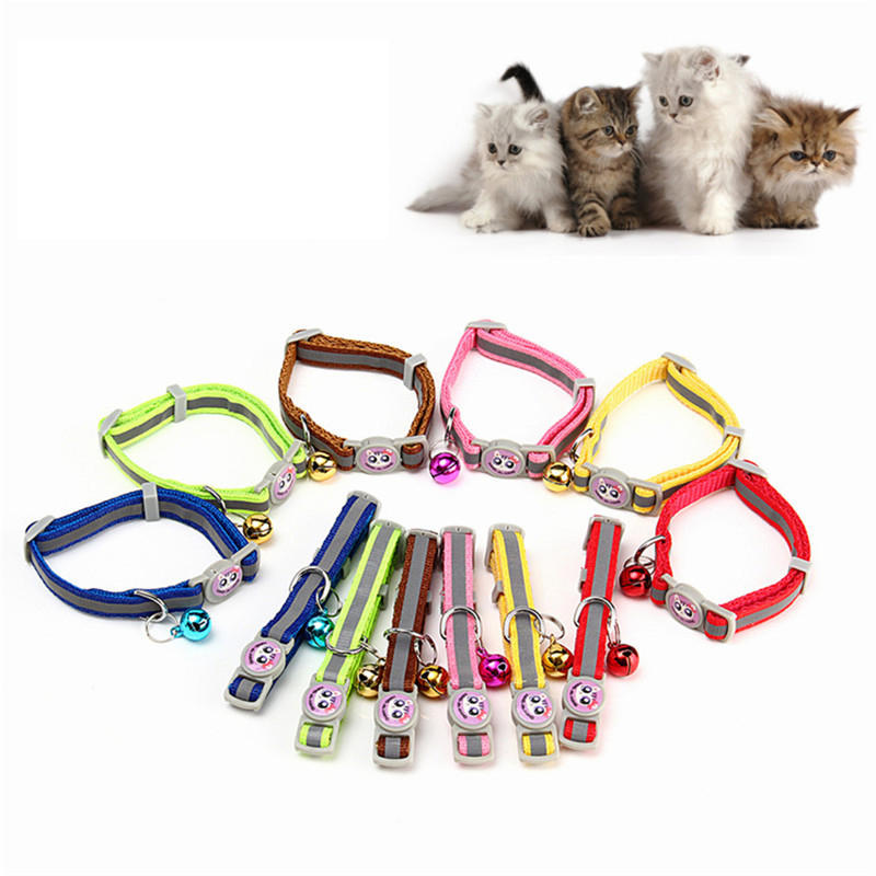 12Pcs/Lot Adjustable Pet Cat Safety Collar with Bell Reflective Breakaway Cat Dog Collar-heyidear