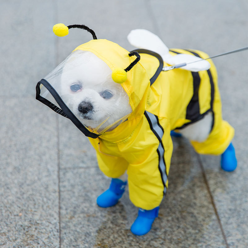 Dog Four-legged Bee Shaped Raincoat | Variety Size Raincoat for Dog with Harness-heyidear