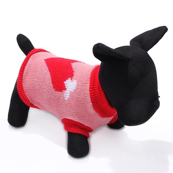 Red Heart Bone Pet Dog Knitted Breathable Sweater Pink-heyidear
