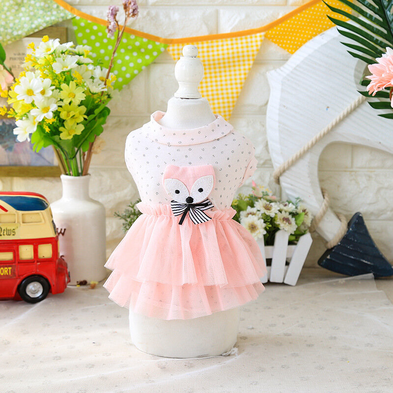 Cute Fox Dog Princess Party Dress Dog Cat Pet Skirt Dress Soft Cotton Summer Small Dog Dresses-heyidear