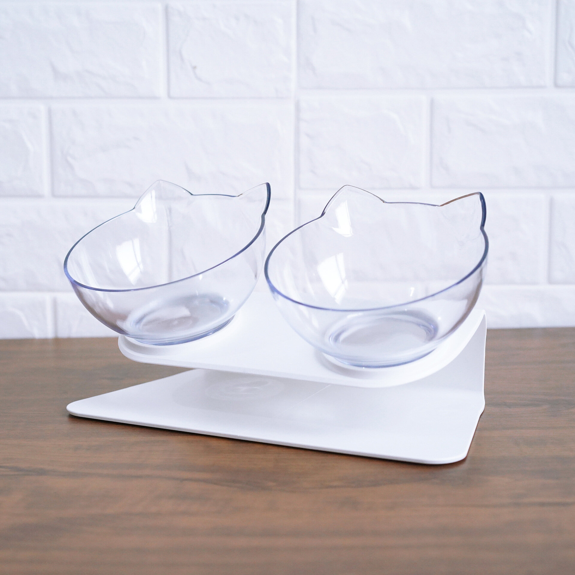Double Bowls Eco-friendly Pet Feeder Waterer Bowl Dog Cat Neck Protect Non-slip Pet Bowl-heyidear