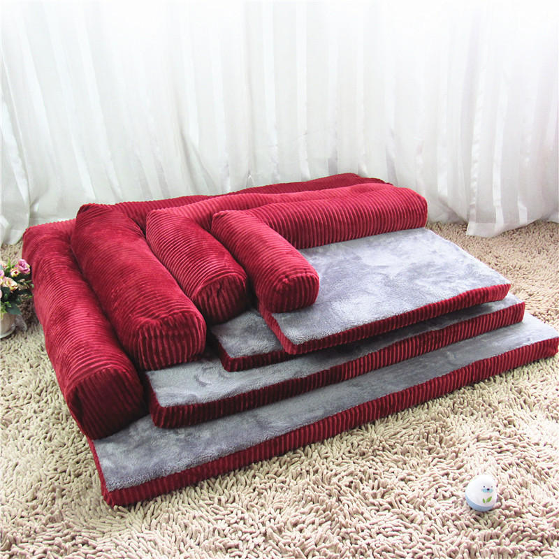 Luxury Corduroy Bolster Pet Dog Sofa Bed Puppy Fleece Bed Mat for Large Dog Pet Bed-heyidear