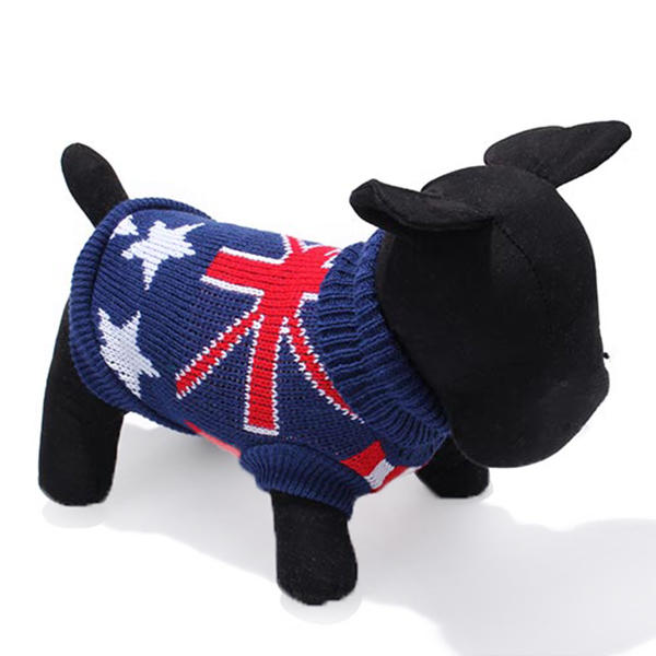 Dark Blue UK Flag Pet Dog Knitted Breathable Sweater Outwear Apparel-heyidear