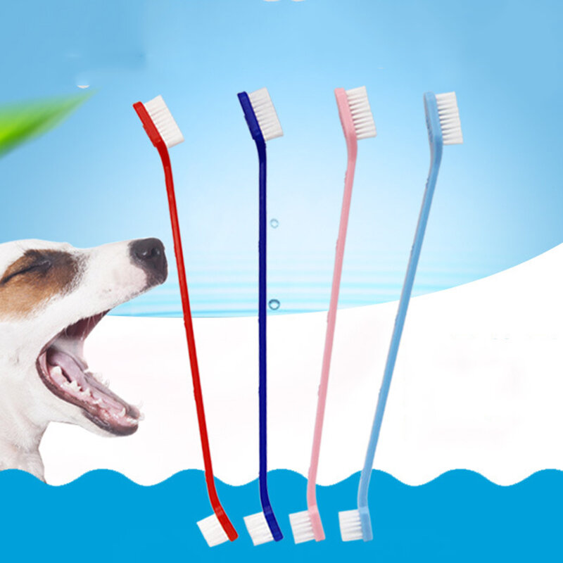 Double Head Dog Toothbrush Nylon Wire Dog Paw Print Toothbrush Pet Supplies for Dog Oral Cleaning-heyidear