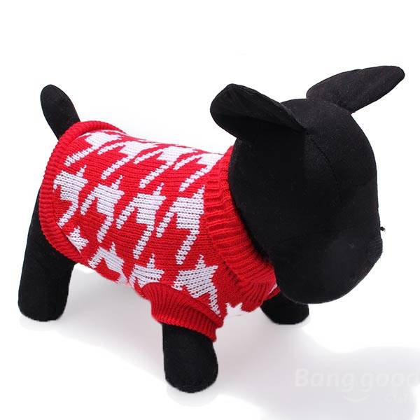 Pet Dog Knitted Breathable Sweater Outwear Apparel Red Black-heyidear