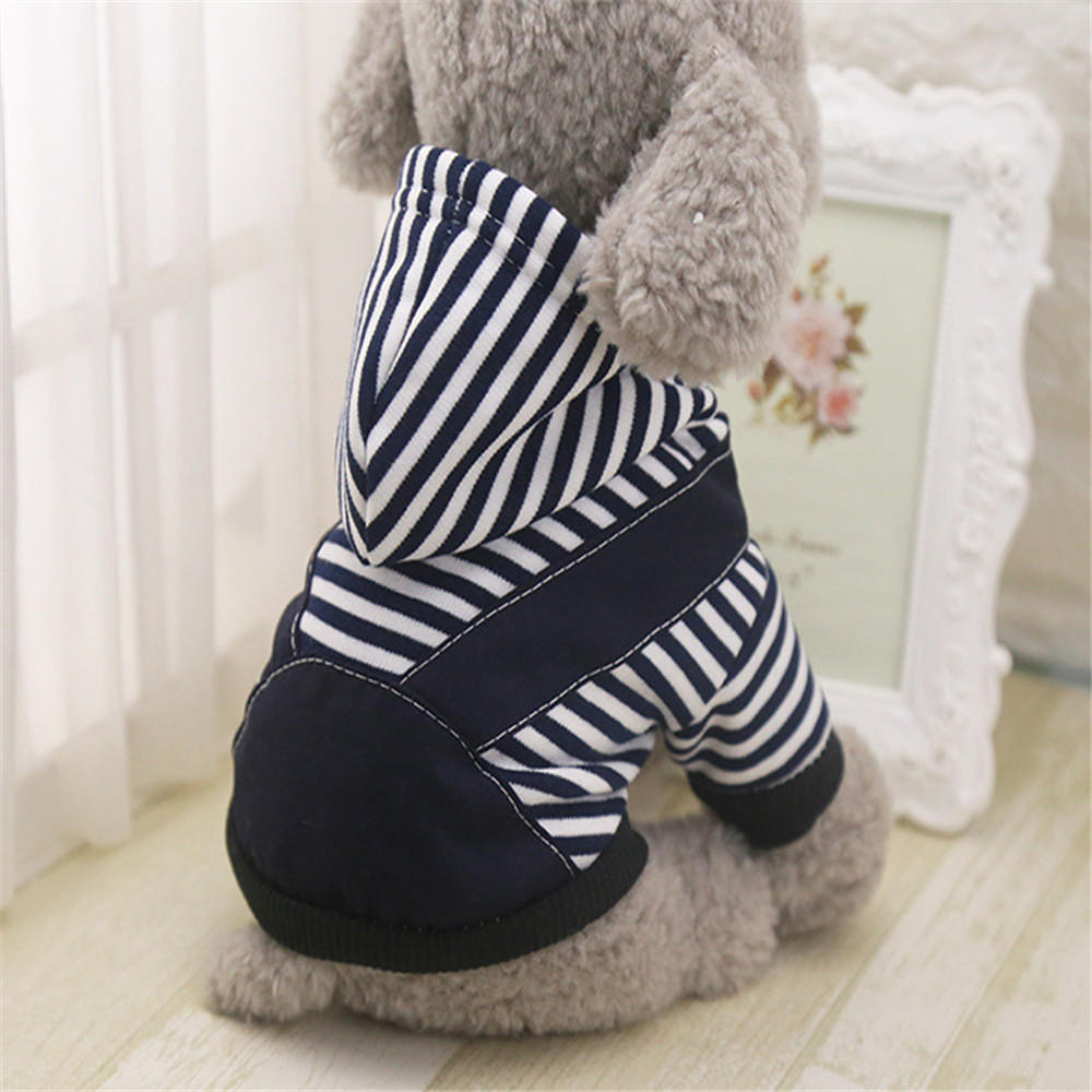 Pet Dog Winter Cotton Clothes Warm Soft Straps Stripe Color Hoodie Coats With Hat In All Size-heyidear