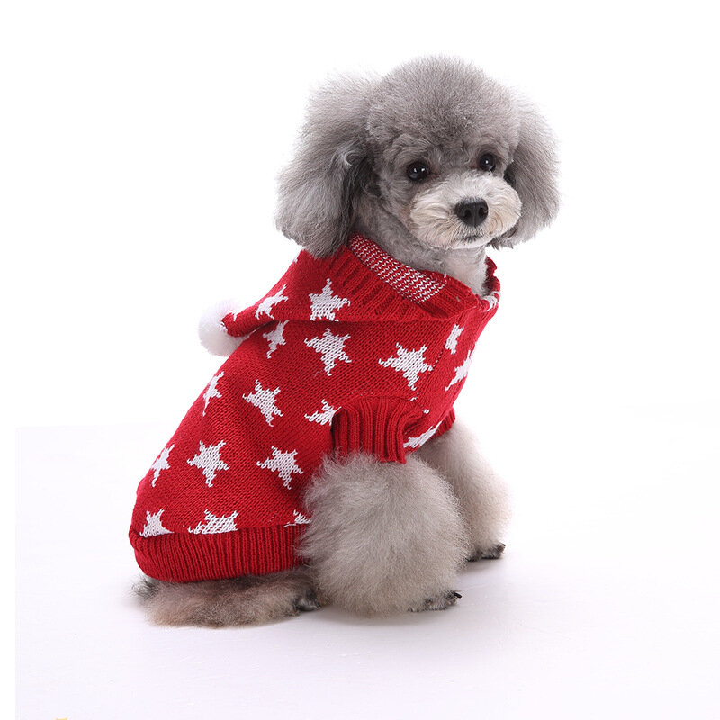 Christmas Star Winter Warm Sweater For Pet Dog Cat Hoodie Pappy Jumpsuits  With Hat-heyidear