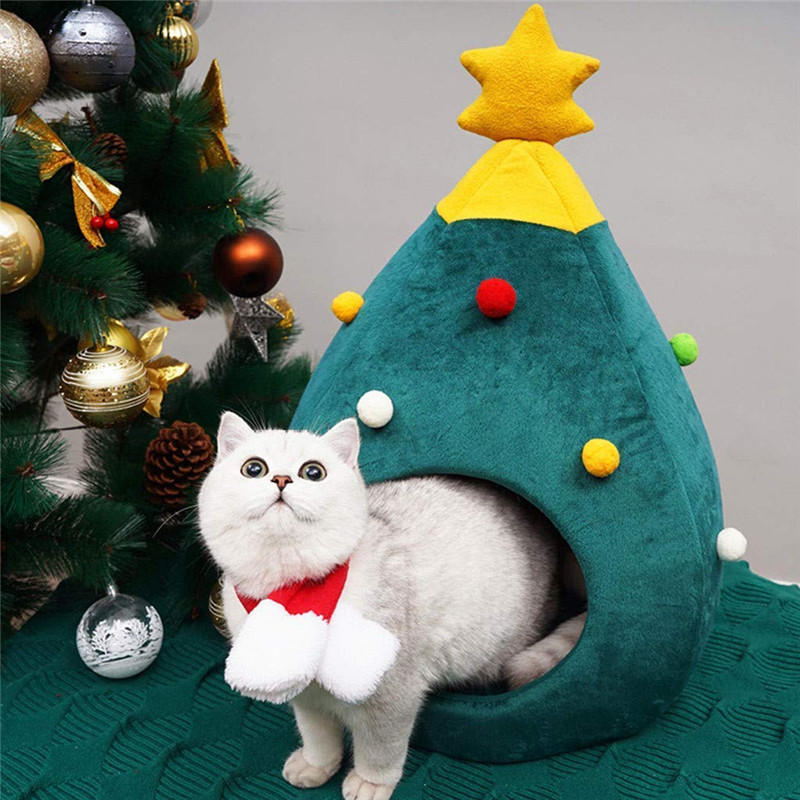 Christmas Tree Cat Litter Kennel Winter Warm Pet Nest Winter Cat House Pet Supplies Pet Bed-heyidear