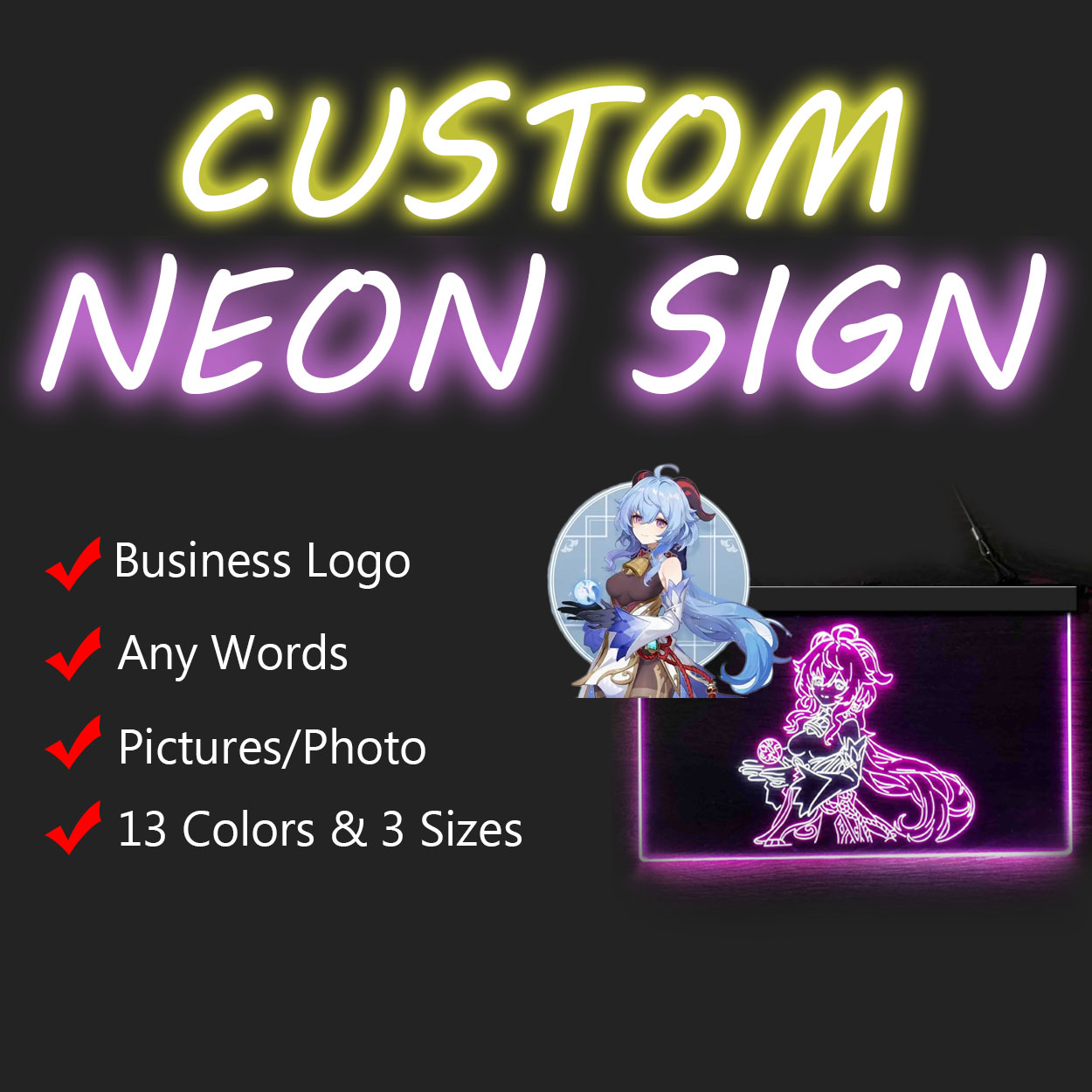 Personalized Custom Your Own Neon Sign Picture/Text Available - Two Colors Combination