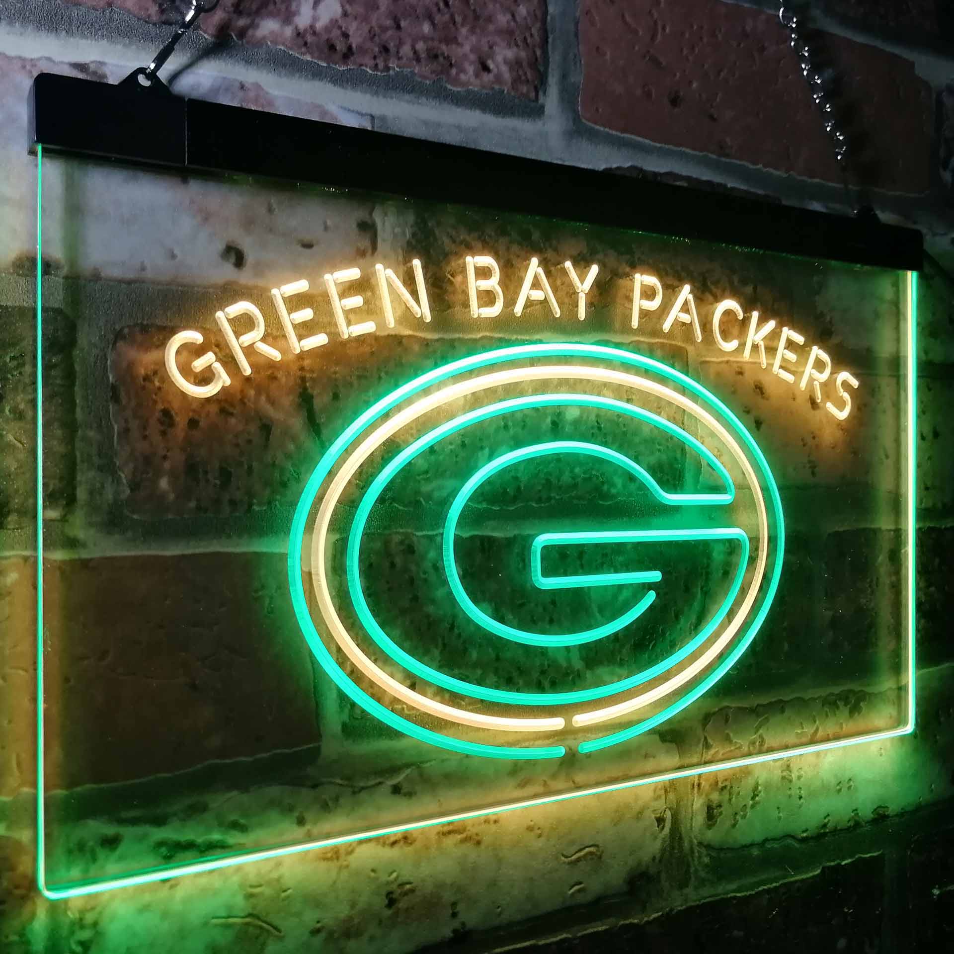 Green Bay Packers Football Man Cave Neon Sign 20"x16" Light Lamp Beer Windows 
