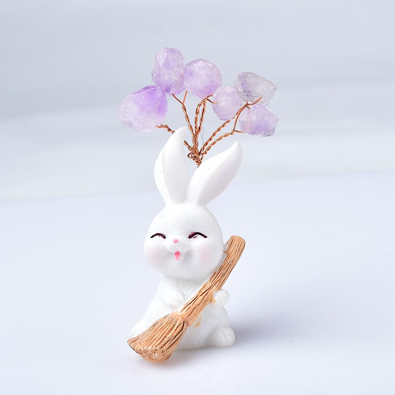 Natural Amethyst Tree of Life Cute Rabbit