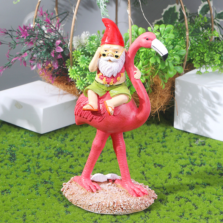 Gnome dwarf riding a flamingo