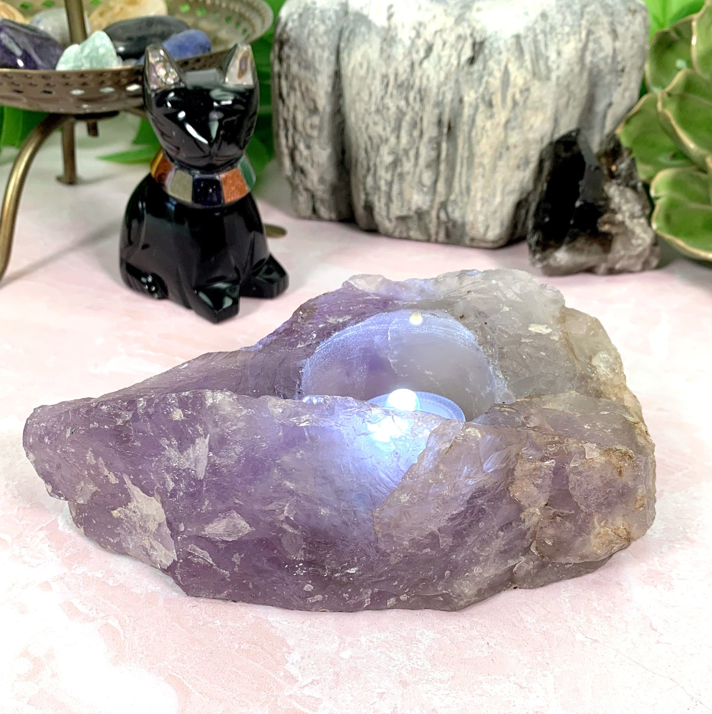 Raw Amethyst Candle Holder - Felt Bottom - OOAK - (UOOAK-S4-49)