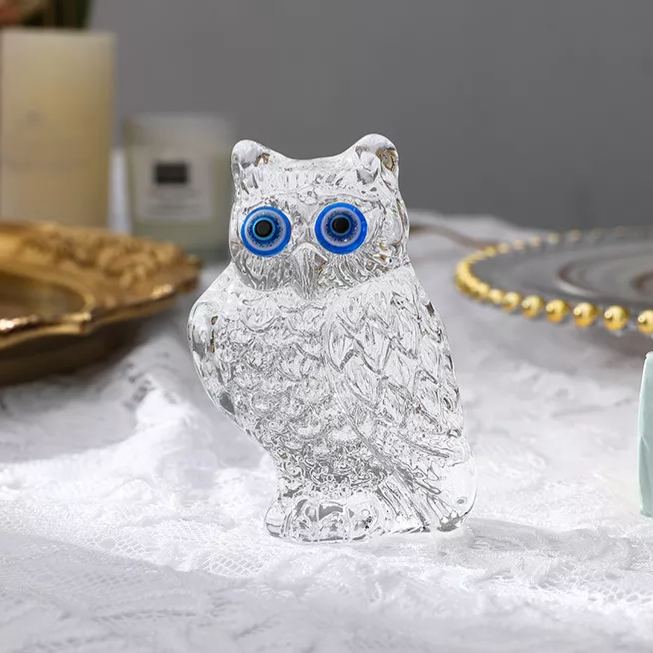 Clear Crystal Owl Statue