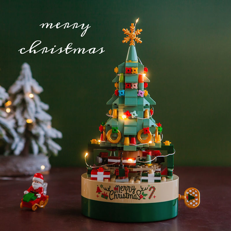 Christmas tree building blocks rotating music box