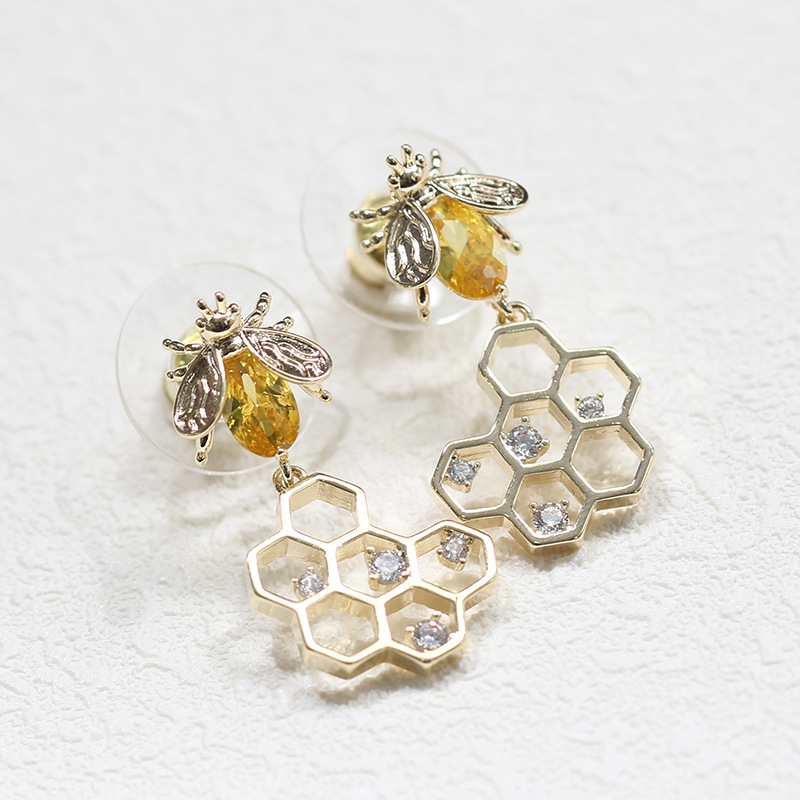 Bee & Honeycomb Drop Earrings