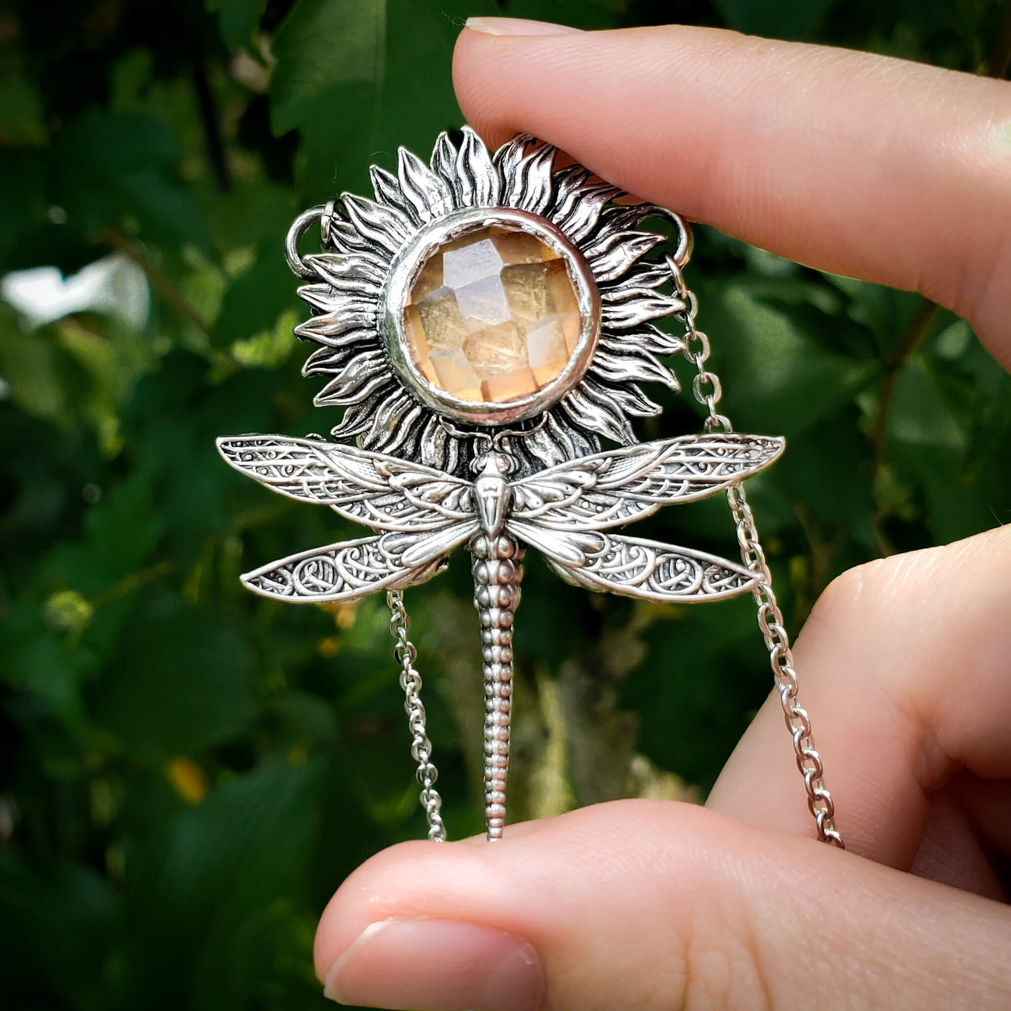 Champaign Dragonfly Sunflower Necklace