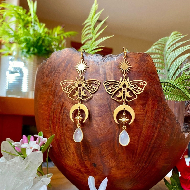 Crystal Quartz Earrings - Moth Moon