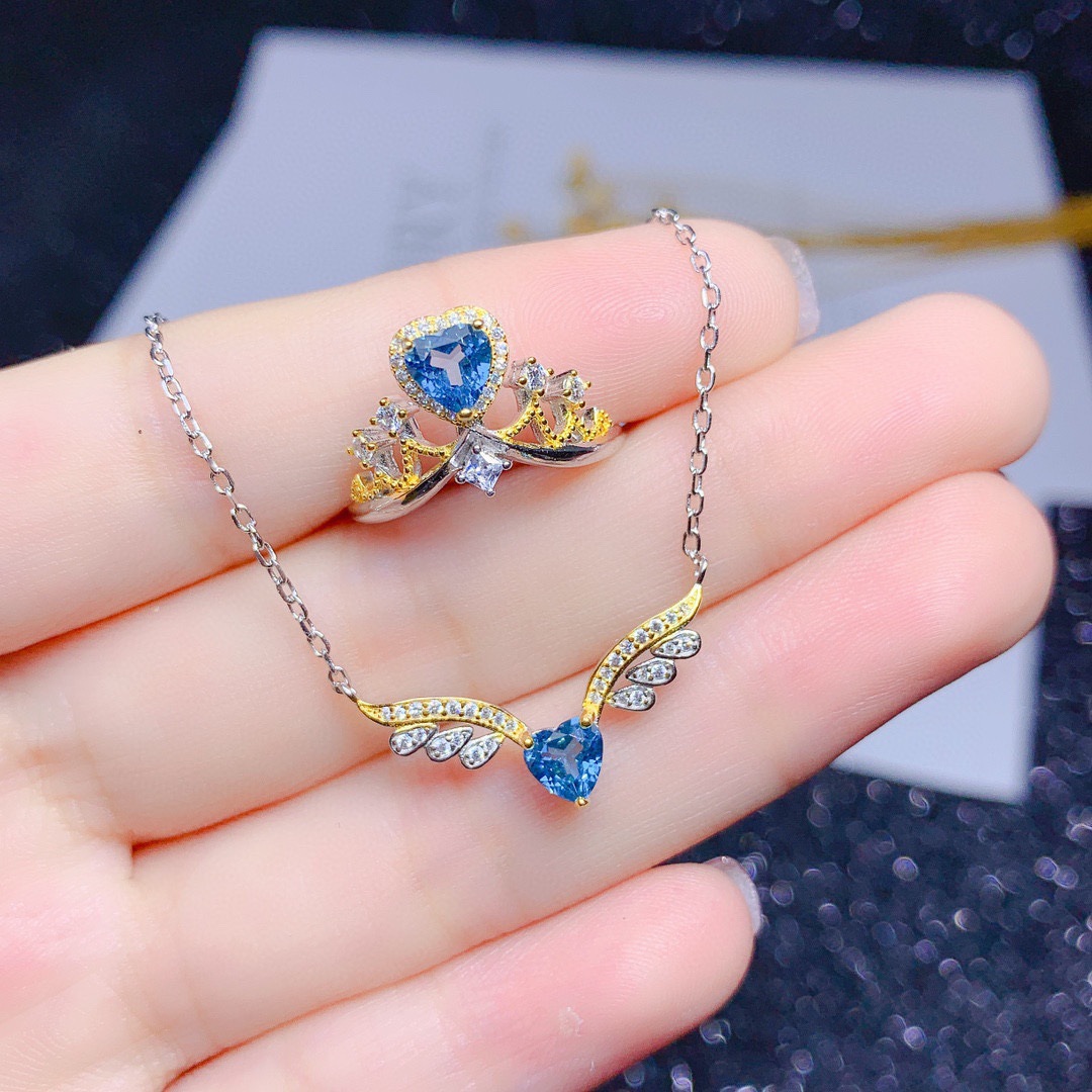 Angel Wings Sapphire Necklace Ring Set