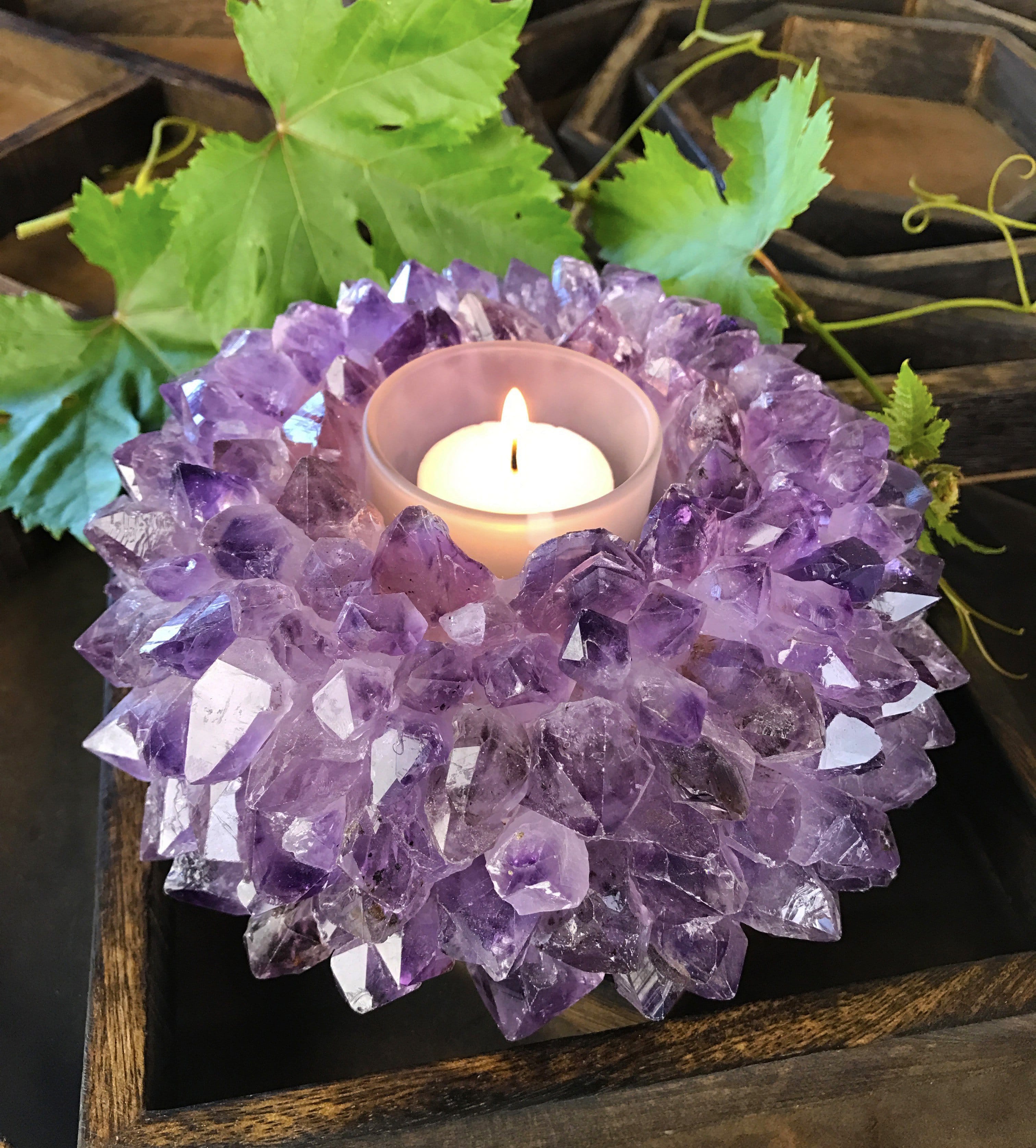 Large Amethyst Point Candle Holder - Crystal Decor- Metaphysical - Chakra Crystals (HW4-04)
