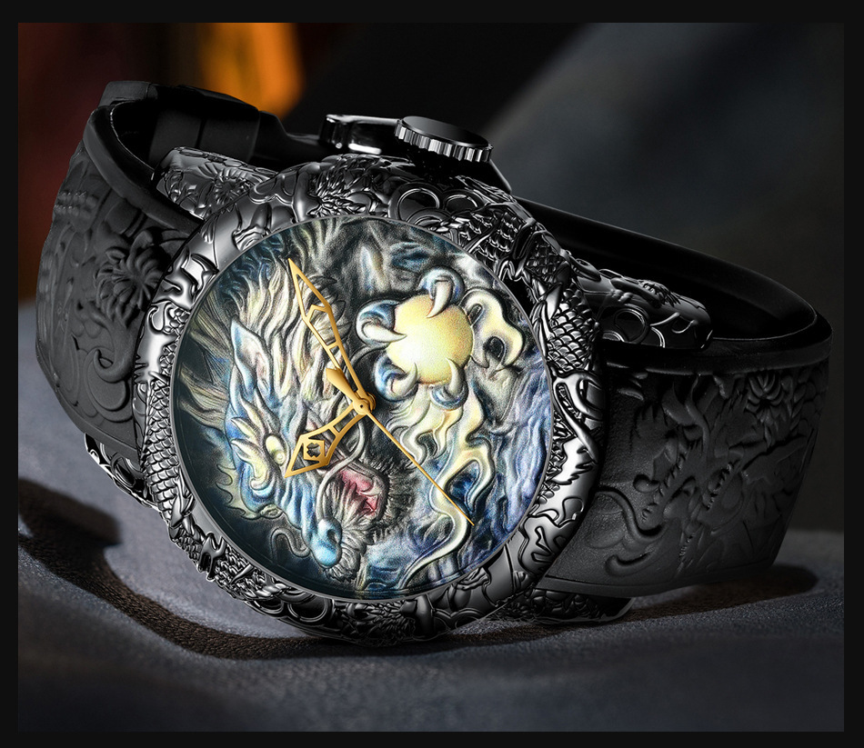 3D Engraved Dragon Wrist Watch